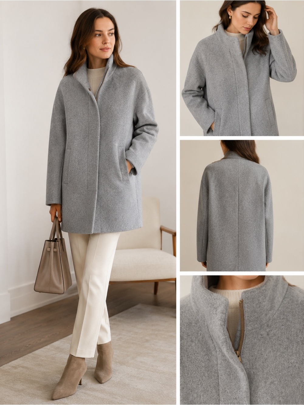 J Crew Light Gray Wool-Blend Zip Front Coat